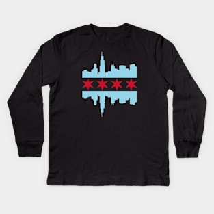 Chicago Skyline Flag Kids Long Sleeve T-Shirt